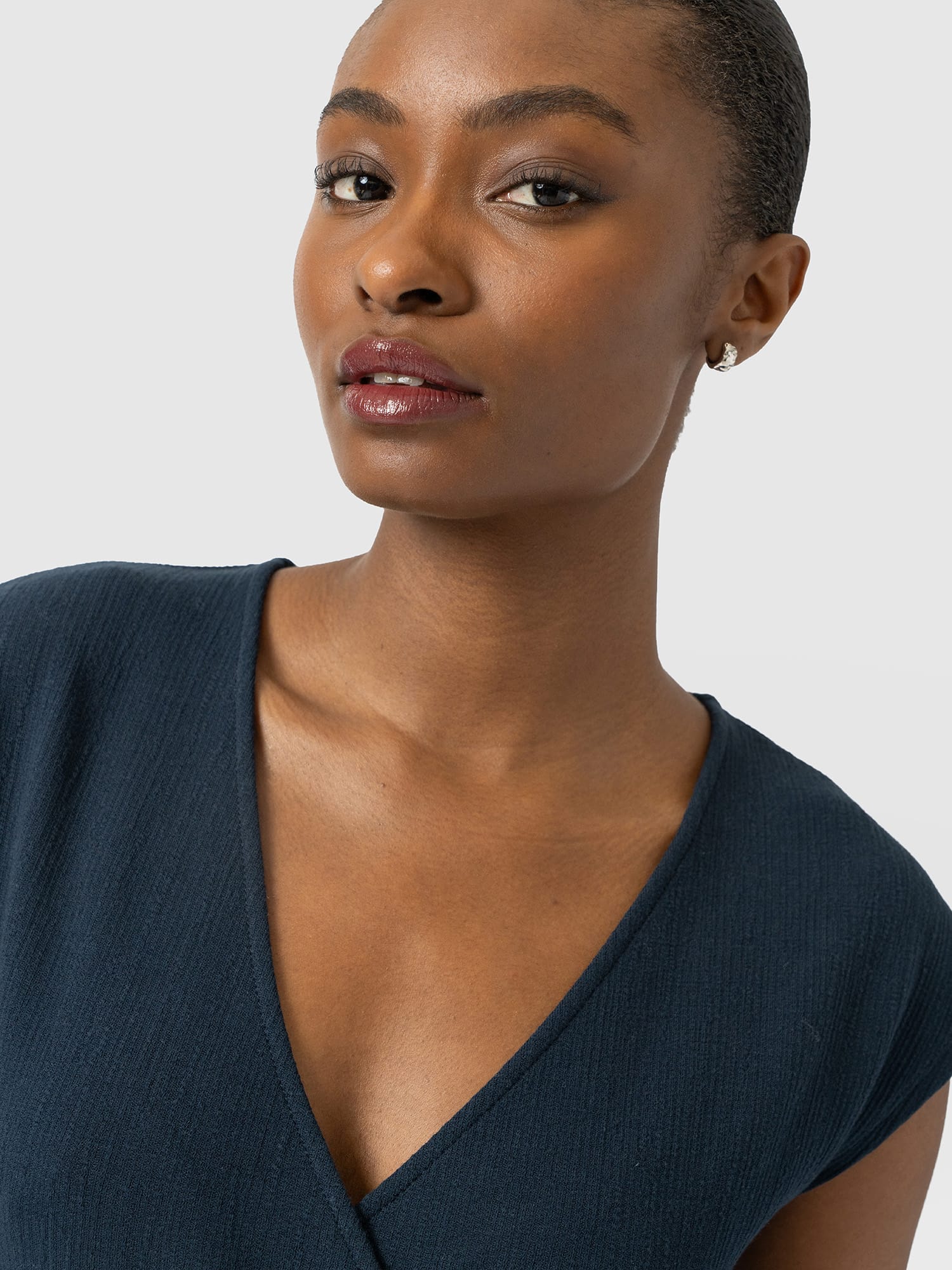 Rosa Wrap Top - Navy Textured - Women's T-shirts | Saint and Sofia® USA