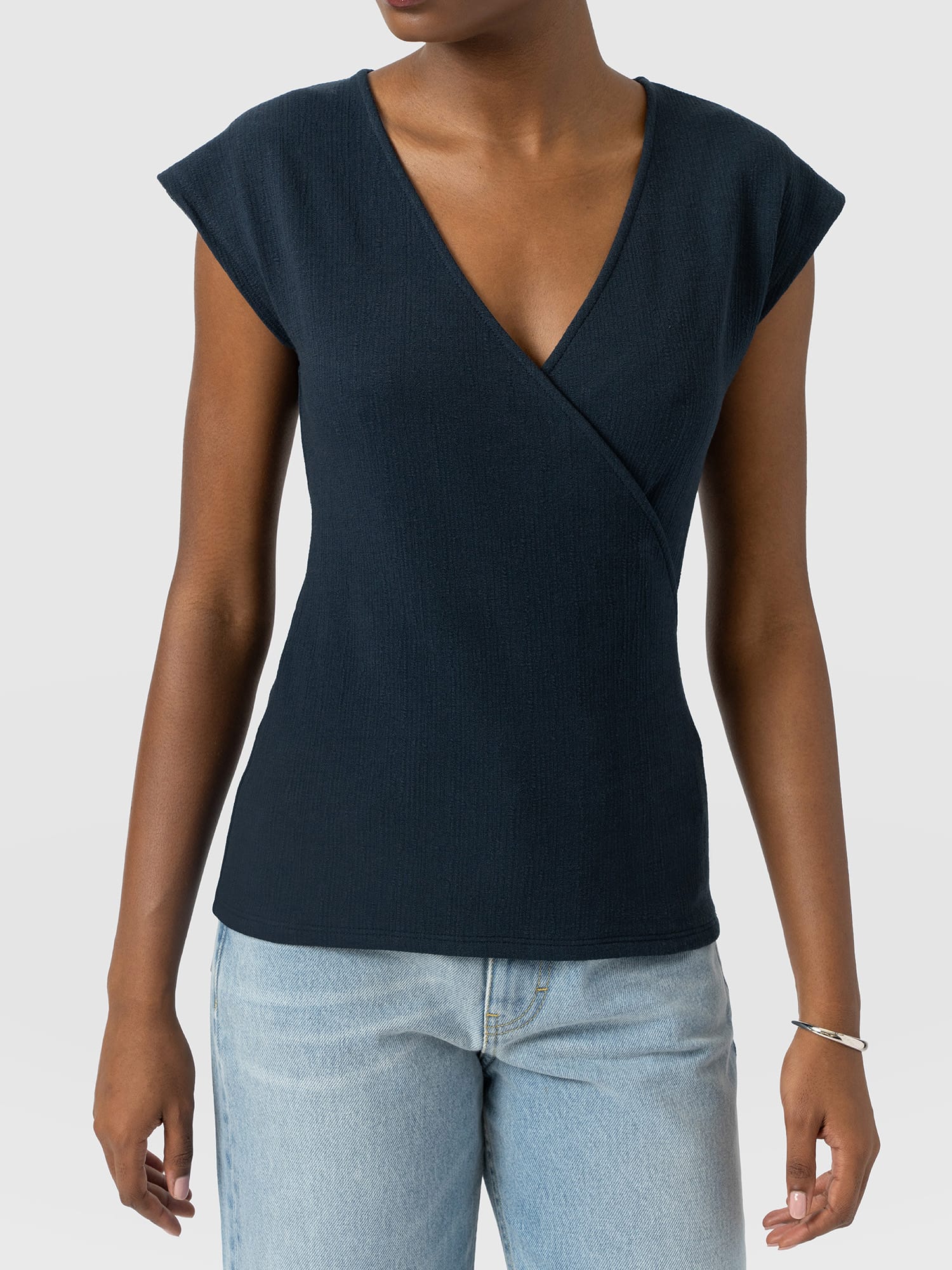 Rosa Wrap Top - Navy Textured - Women's T-shirts | Saint and Sofia® USA