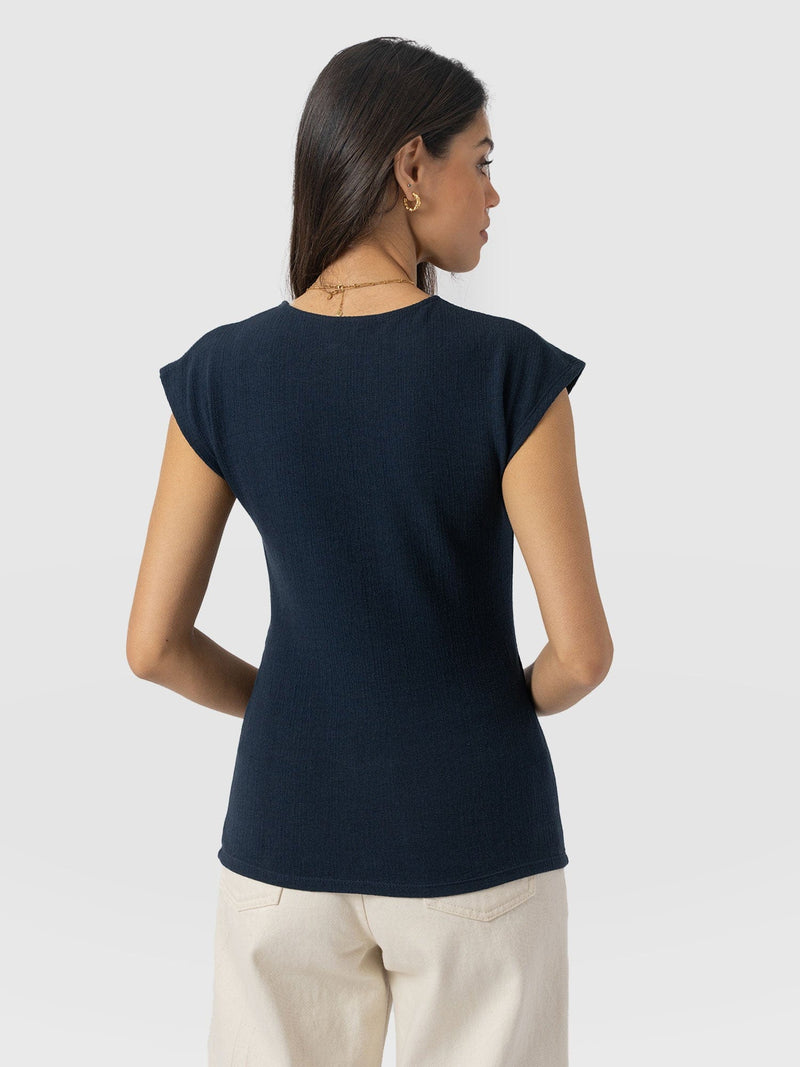 Rosa Wrap Top - Navy Textured - Women's T-shirts | Saint + Sofia® USA