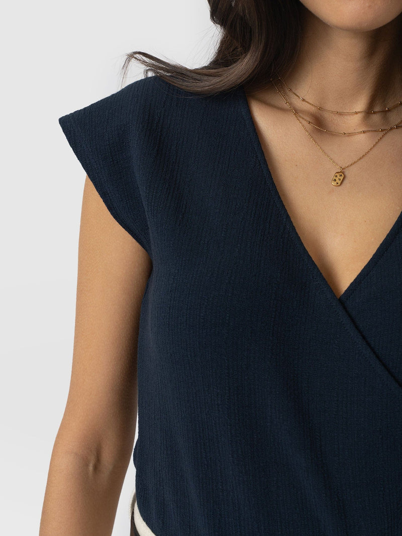 Rosa Wrap Top - Navy Textured - Women's T-shirts | Saint + Sofia® USA