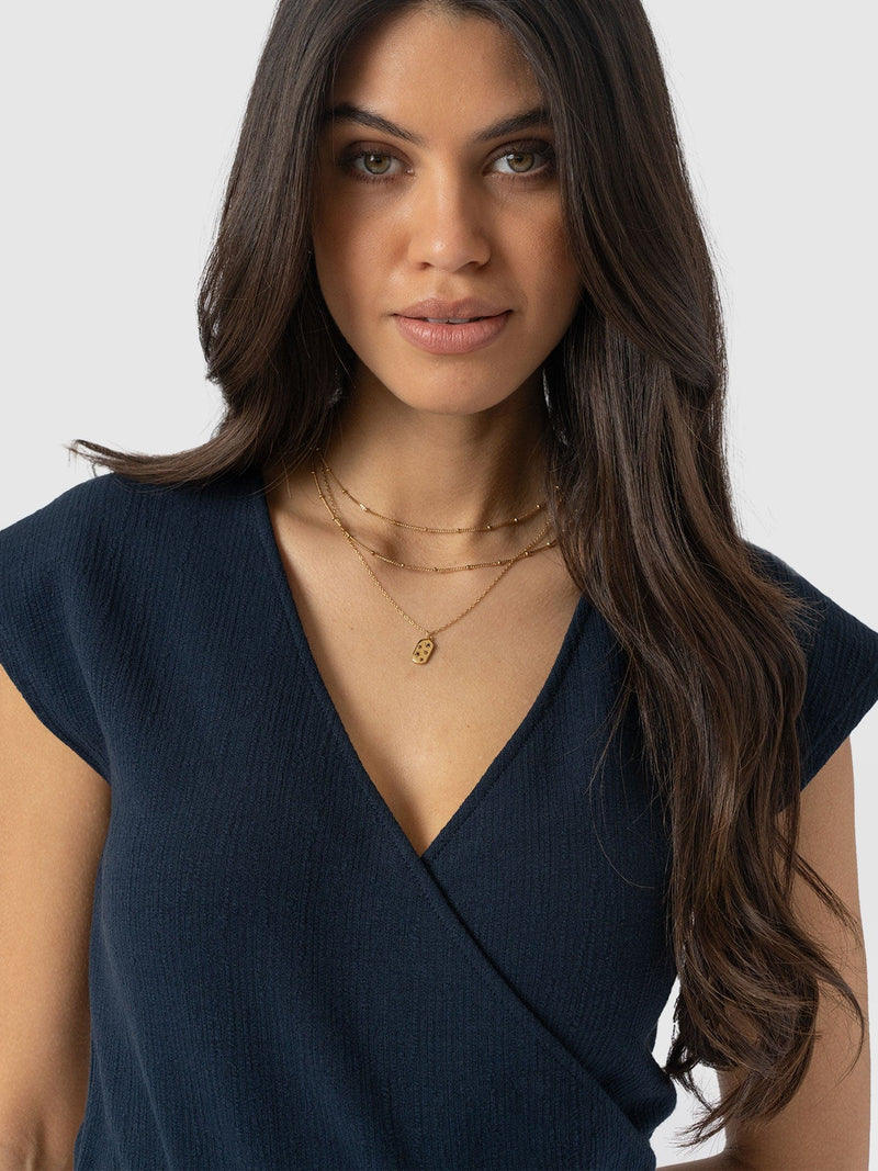 Rosa Wrap Top - Navy Textured - Women's T-shirts | Saint + Sofia® USA