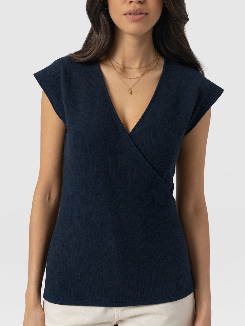Rosa Wrap Top - Navy Textured - Women's T-shirts | Saint + Sofia® USA