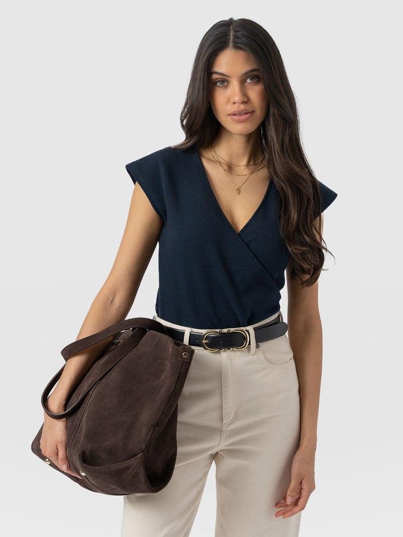 Rosa Wrap Top - Navy Textured - Women's T-shirts | Saint + Sofia® USA