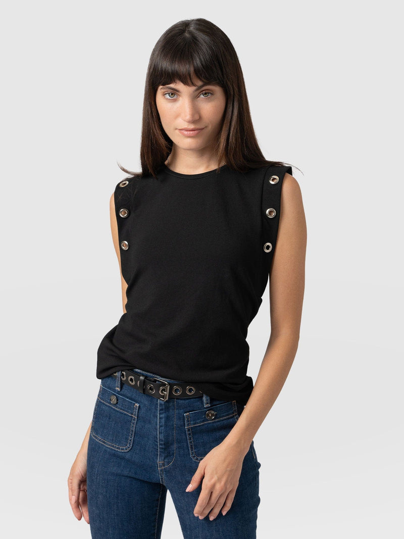 Rowan Tee Black Eyelet - Women's T-Shirts | Saint + Sofia® US