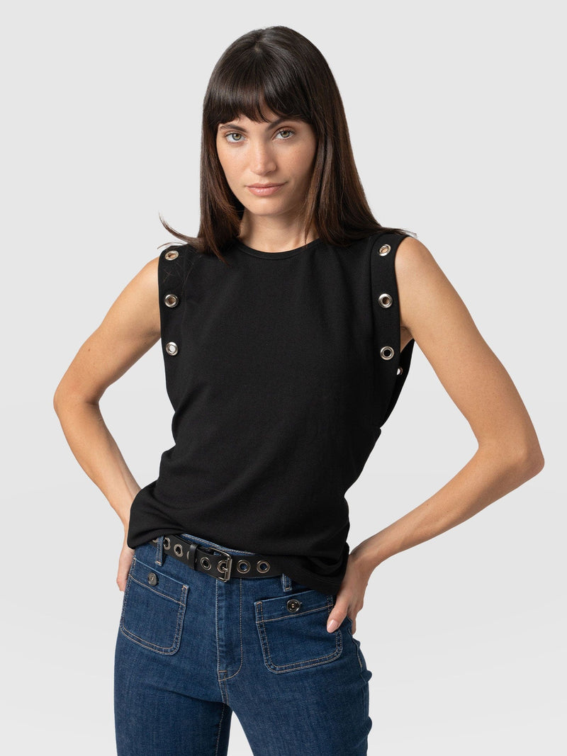 Rowan Tee Black Eyelet - Women's T-Shirts | Saint + Sofia® US