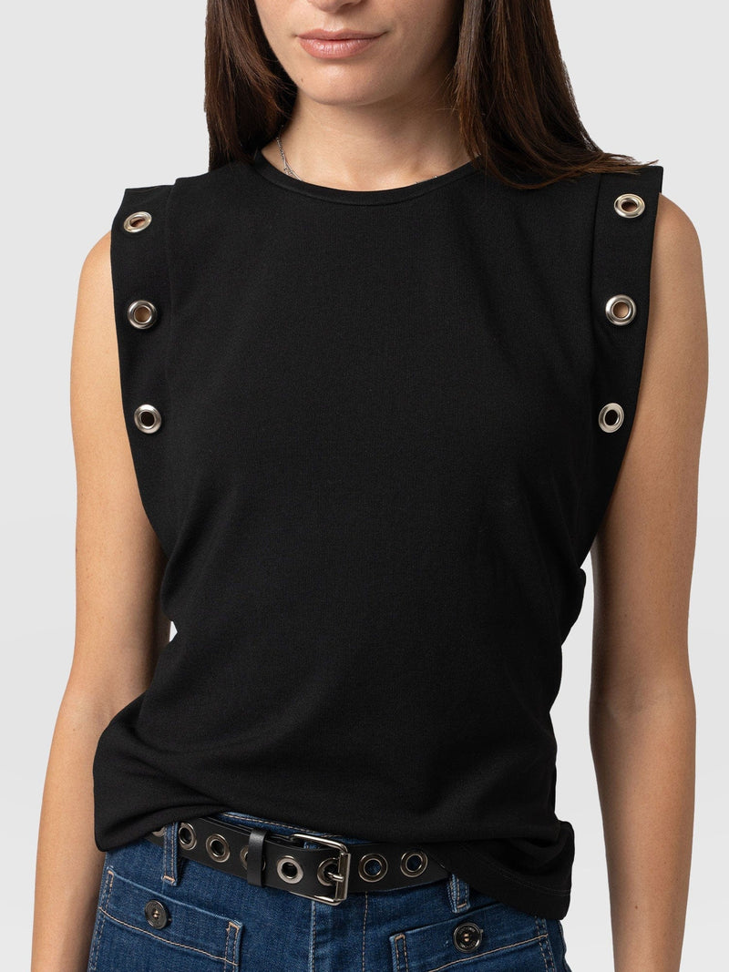 Rowan Tee Black Eyelet - Women's T-Shirts | Saint + Sofia® US