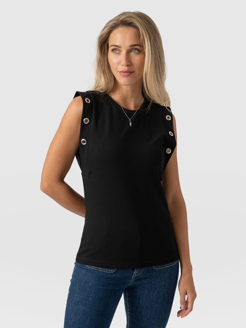 Rowan Tee Black Eyelet - Women's T-Shirts | Saint + Sofia® US