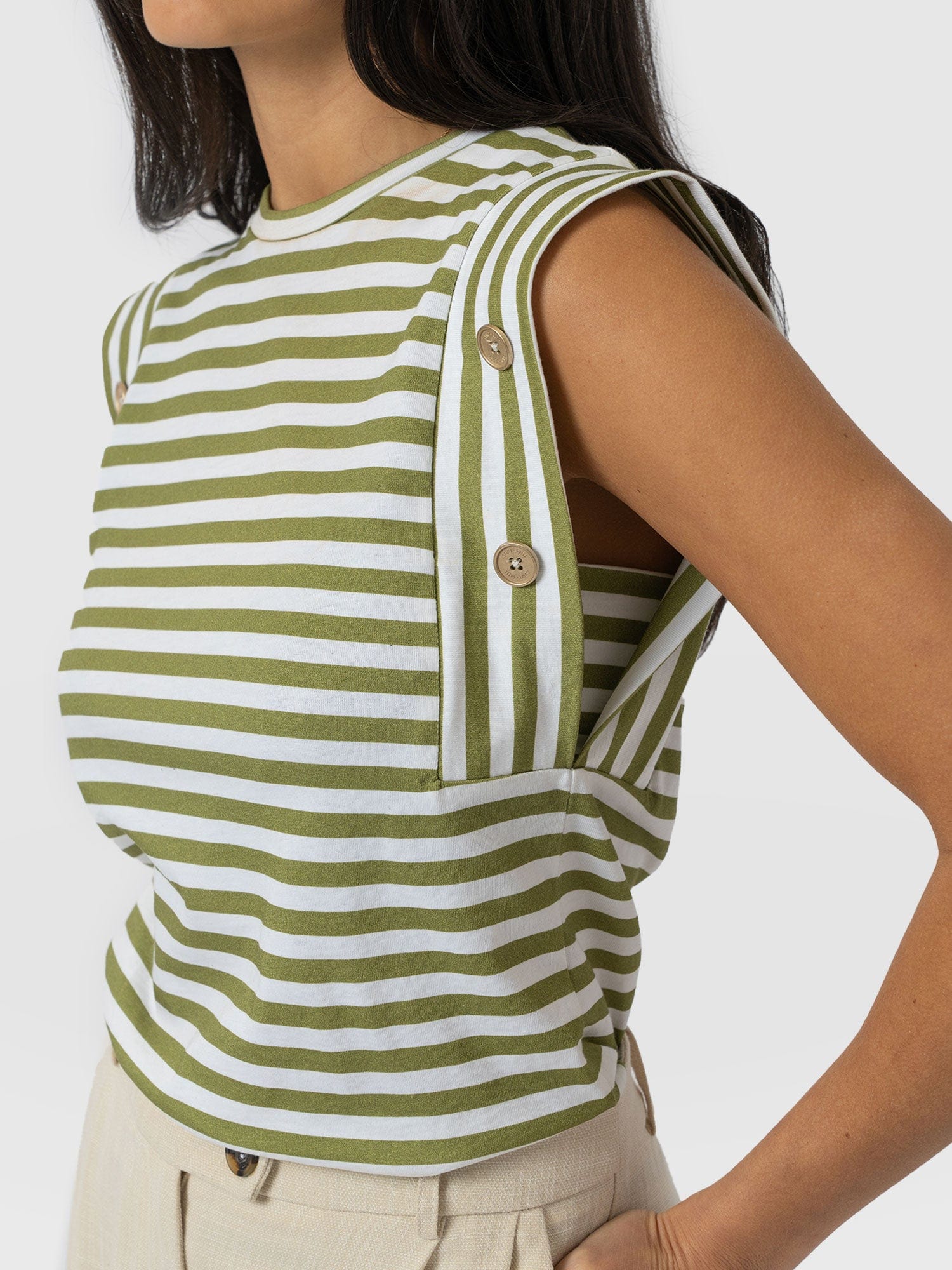 Rowan Tee - Green Stripe - Women's T-Shirts | Saint + Sofia® USA