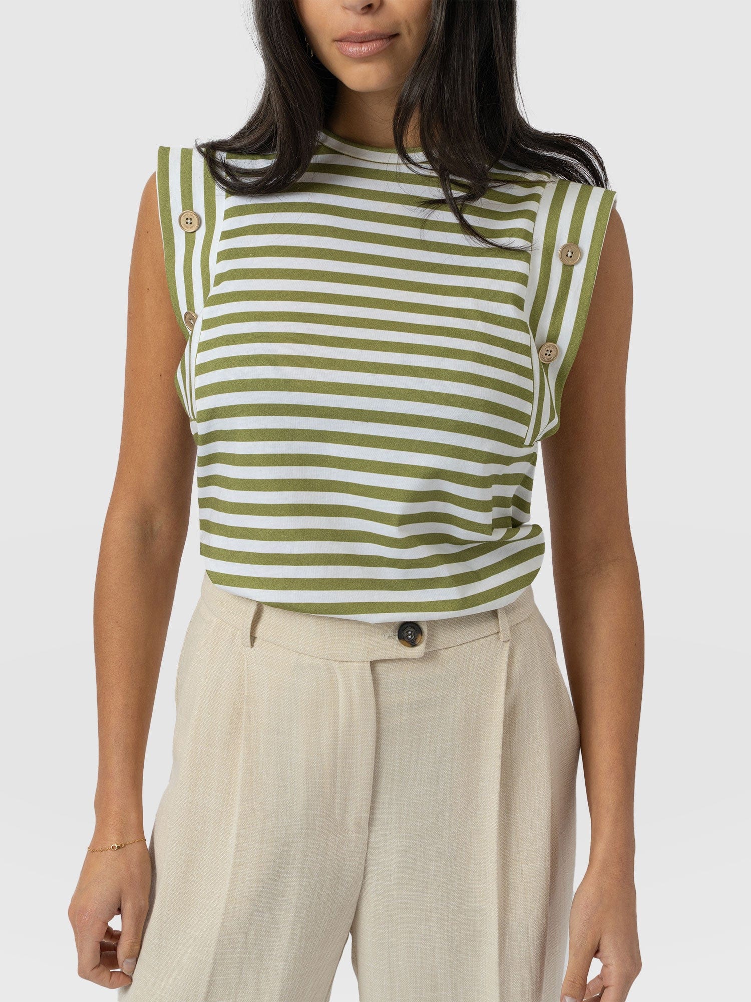 Rowan Tee - Green Stripe - Women's T-Shirts | Saint + Sofia® USA