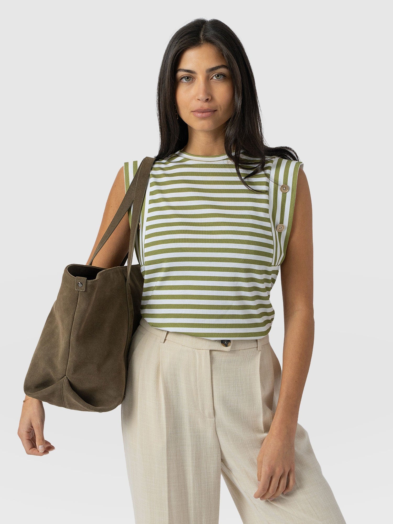 Rowan Tee - Green Stripe - Women's T-Shirts | Saint + Sofia® USA