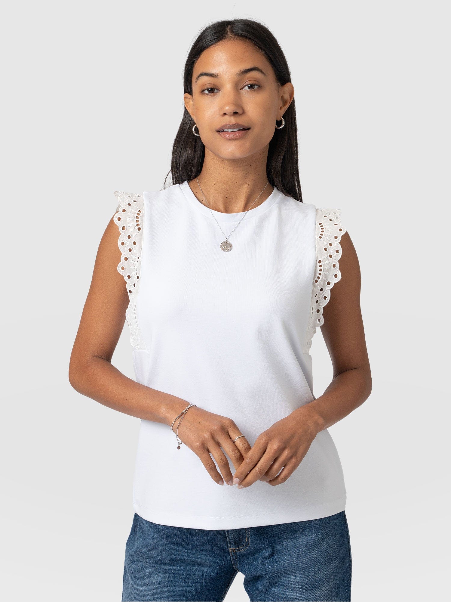 Rowan Tee White Broderie - Women's T-Shirts | Saint + Sofia® UK