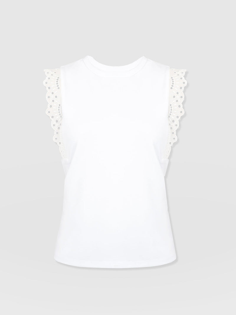 Rowan Tee White Broderie - Women's T-Shirts | Saint + Sofia® USA