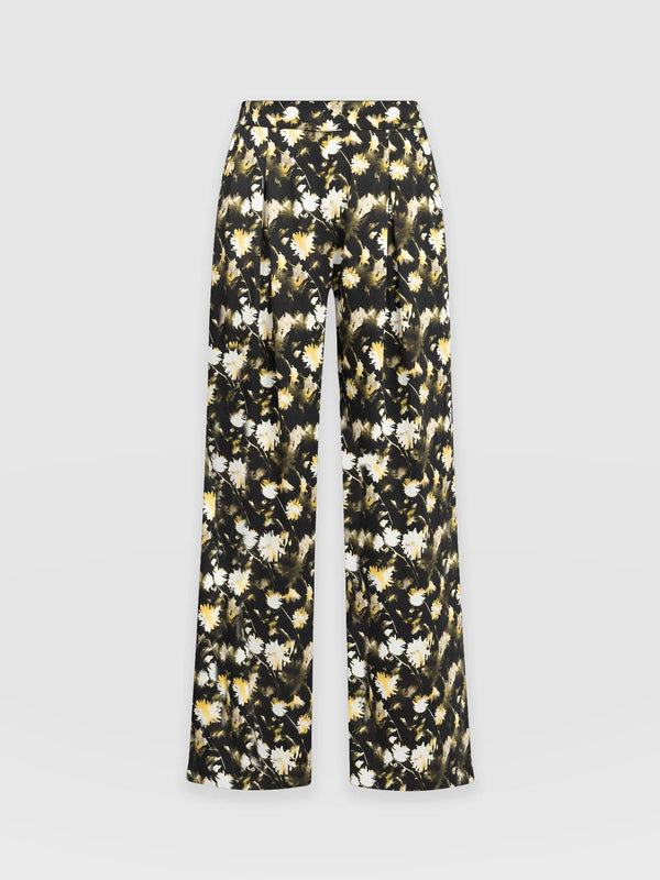 Rowan Wide Leg Pant Black Daisy Floral - Women's Trousers | Saint + Sofia® UK