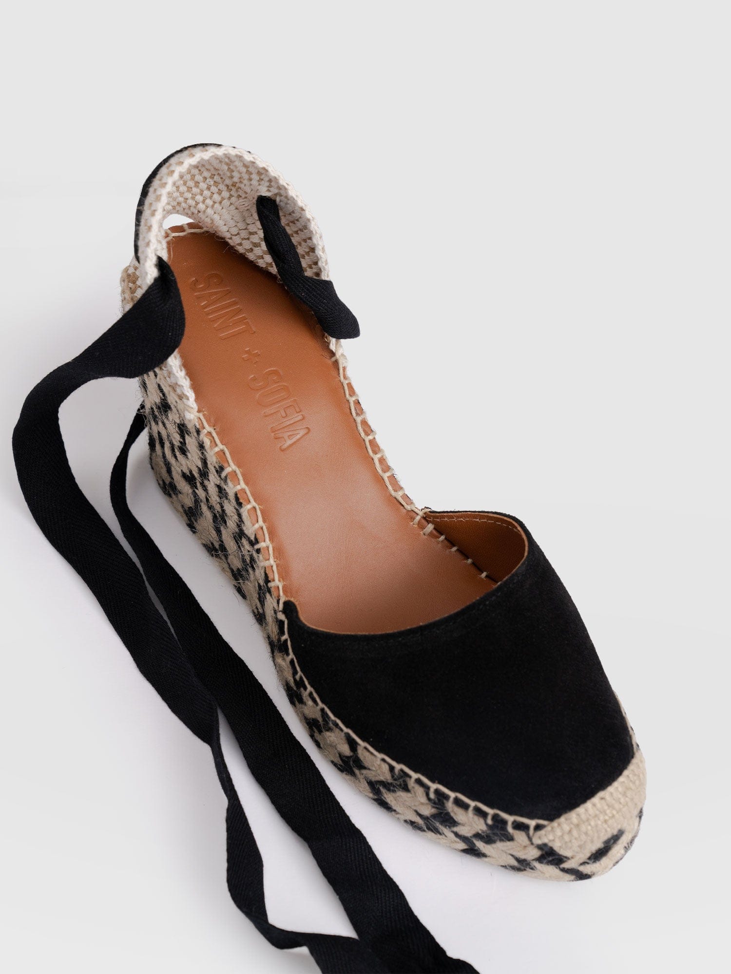 Rowe Espadrille Tie Wedges - Black Suede - Women's Shoes | Saint + Sofia® USA