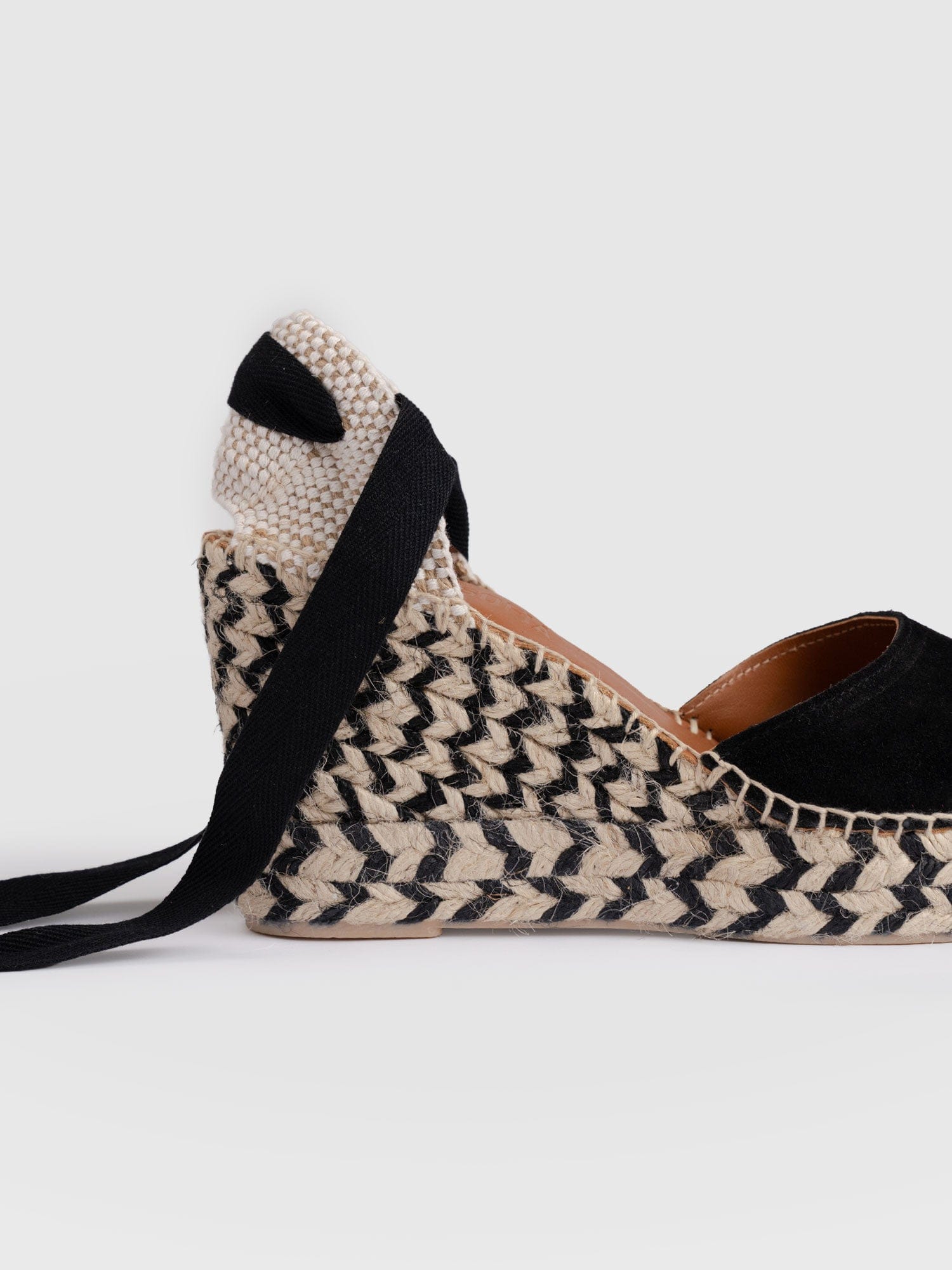 Rowe Espadrille Tie Wedges - Black Suede - Women's Shoes | Saint + Sofia® USA