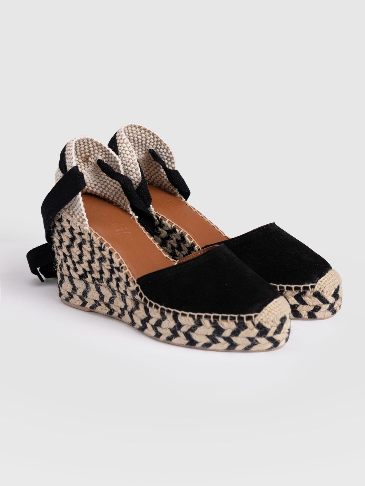 Rowe Espadrille Tie Wedges - Black Suede - Women's Shoes | Saint + Sofia® USA
