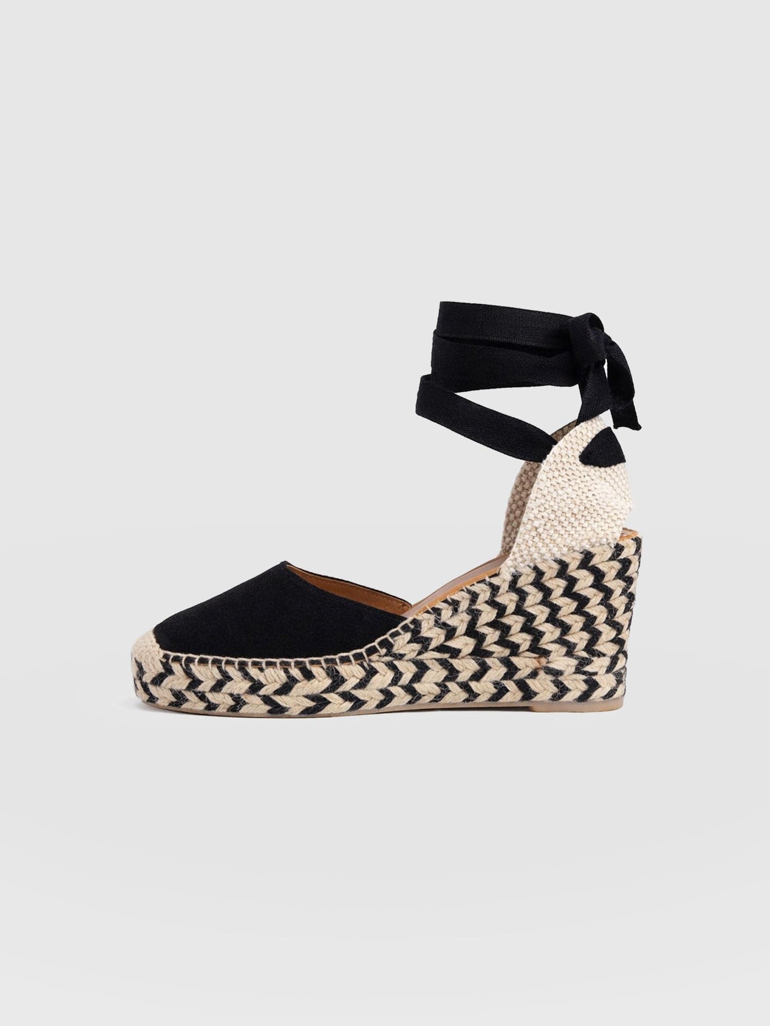 Rowe Espadrille Tie Wedges - Black Suede - Women's Shoes | Saint + Sofia® USA