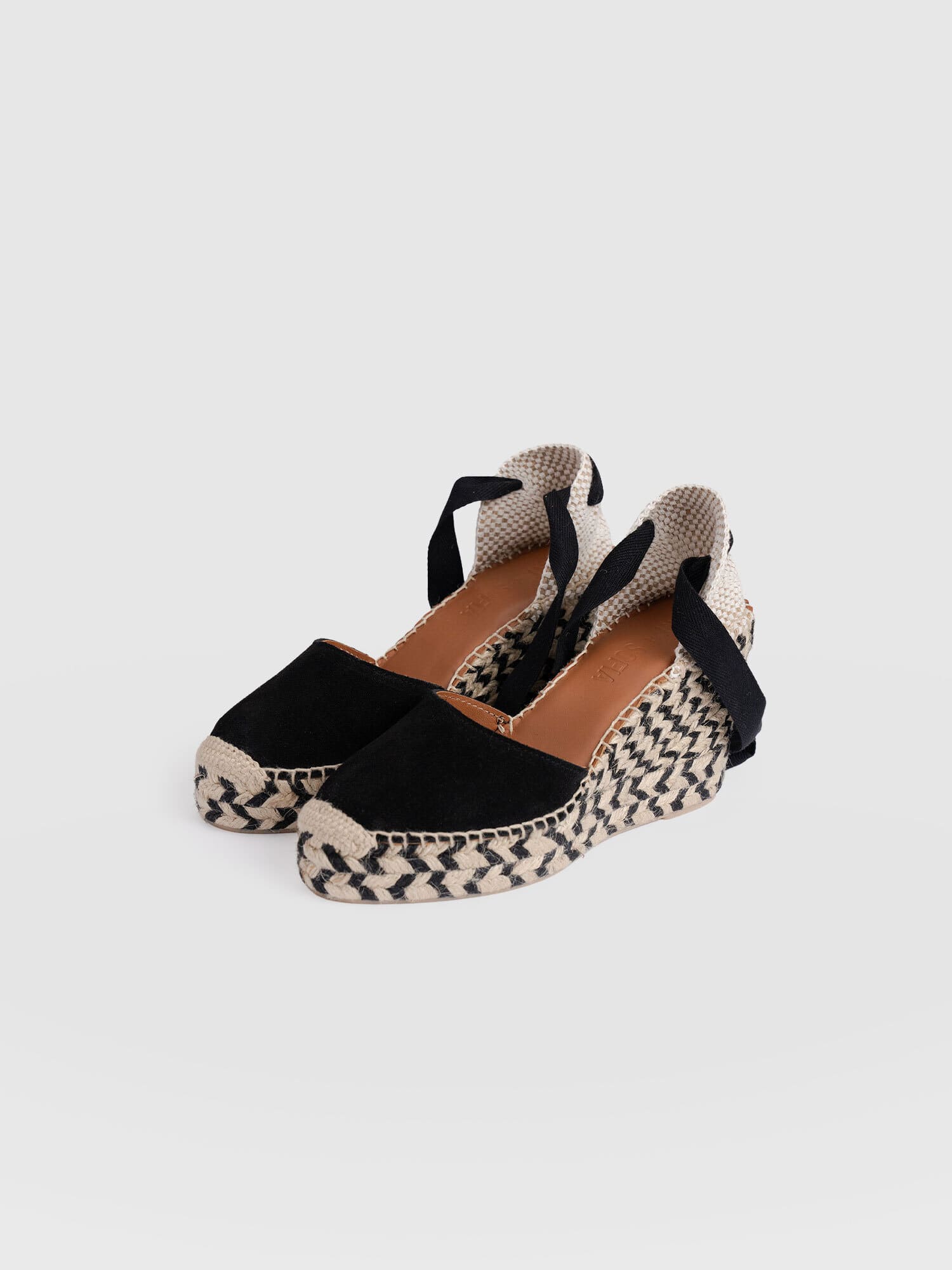 Rowe Espadrille Tie Wedges - Black Suede - Women's Shoes | Saint + Sofia® USA