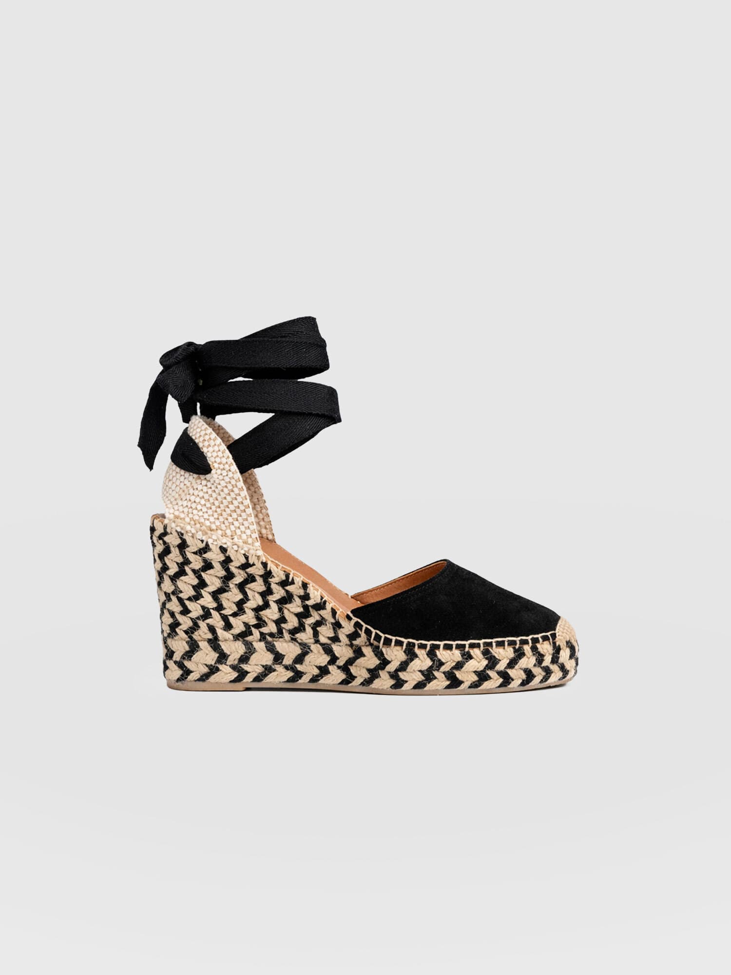 Rowe Espadrille Tie Wedges - Black Suede - Women's Shoes | Saint + Sofia® USA