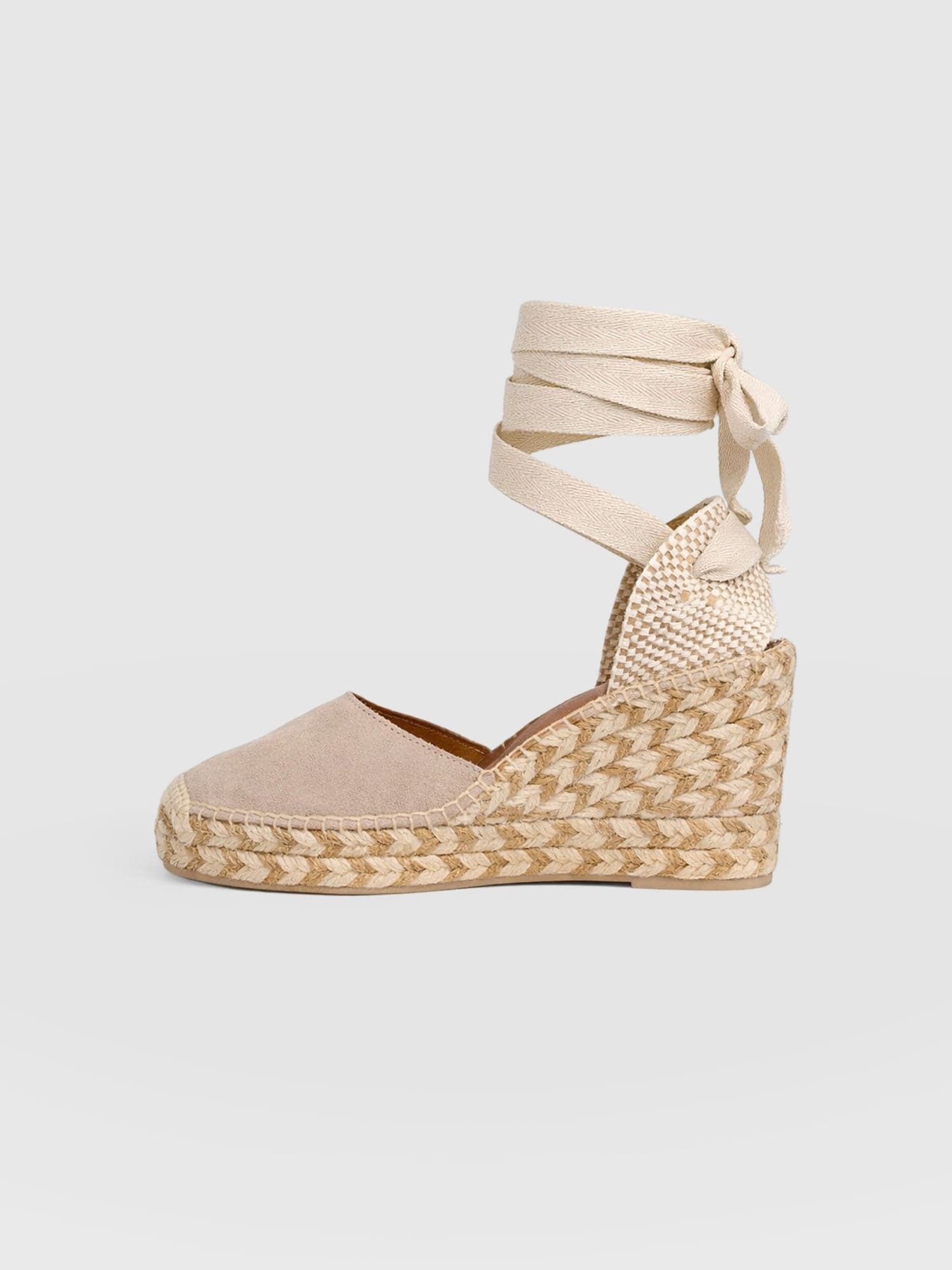 Rowe Espadrille Tie Wedges - Sand Suede - Women's Shoes | Saint + Sofia® USA