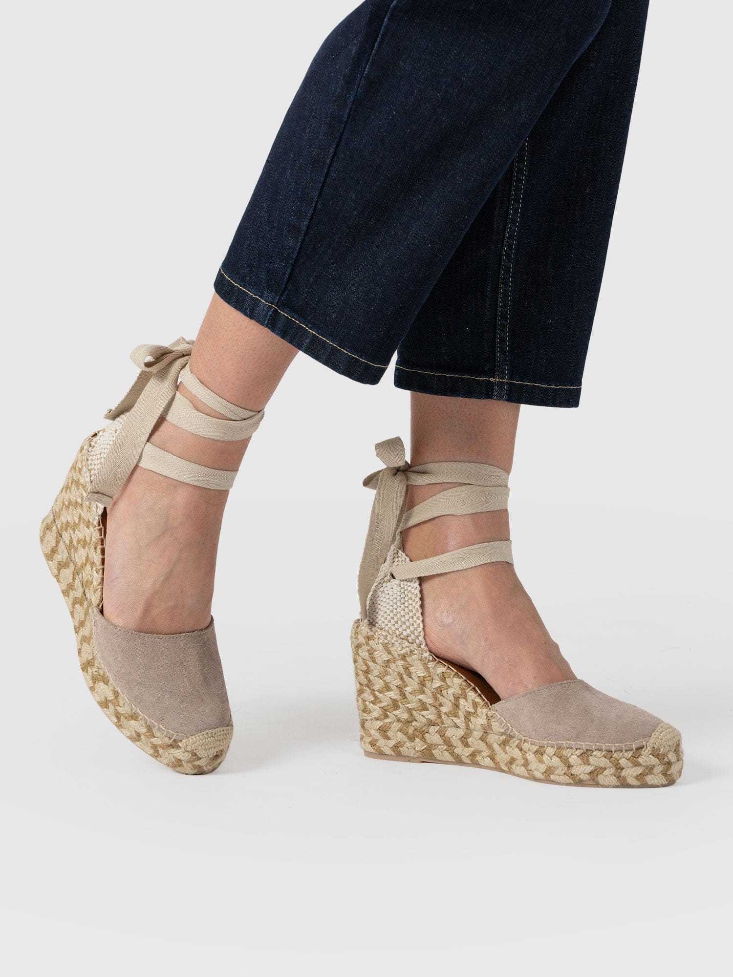 Rowe Espadrille Tie Wedges - Sand Suede - Women's Shoes | Saint + Sofia® USA