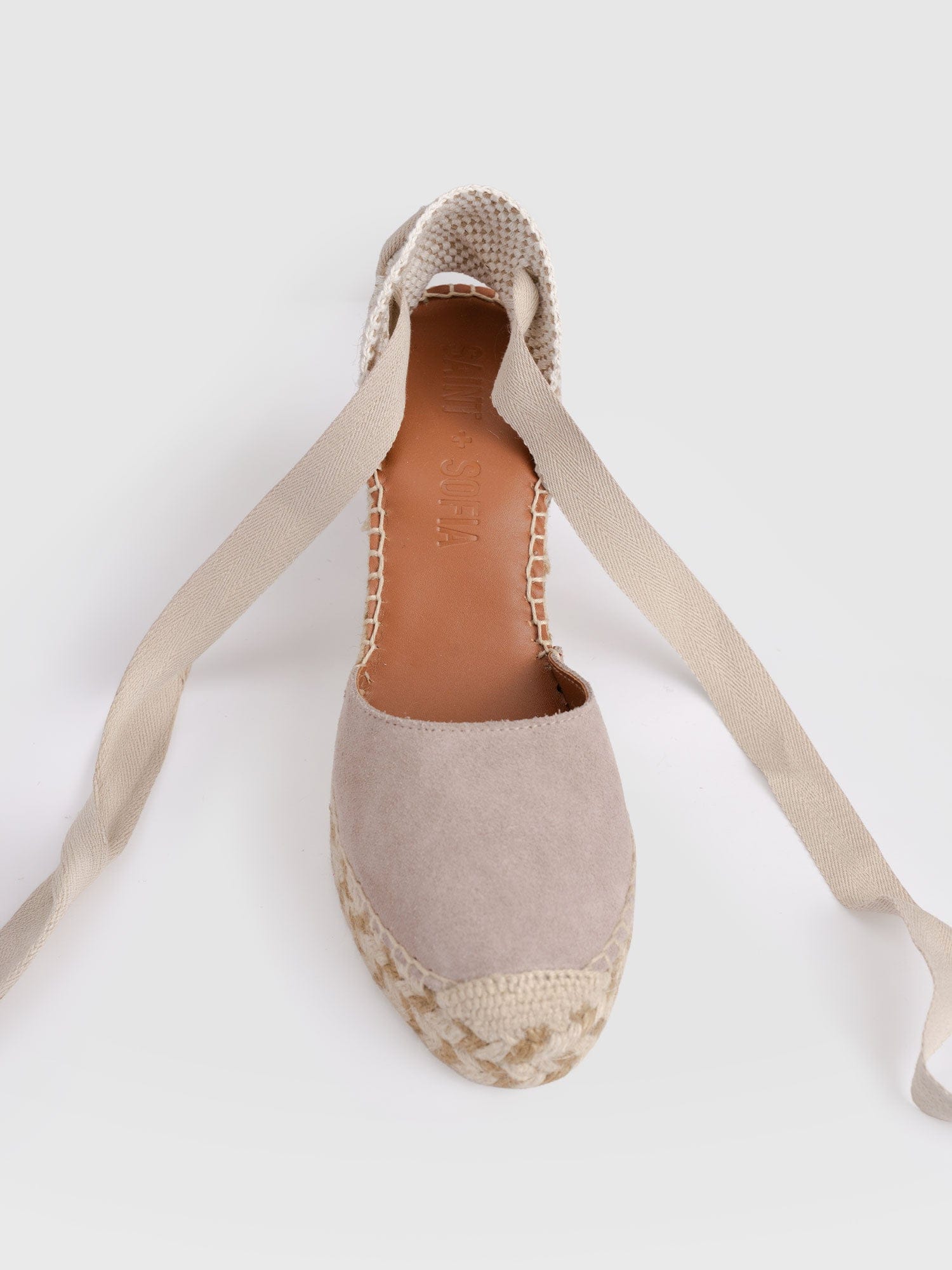 Rowe Espadrille Tie Wedges - Sand Suede - Women's Shoes | Saint + Sofia® USA