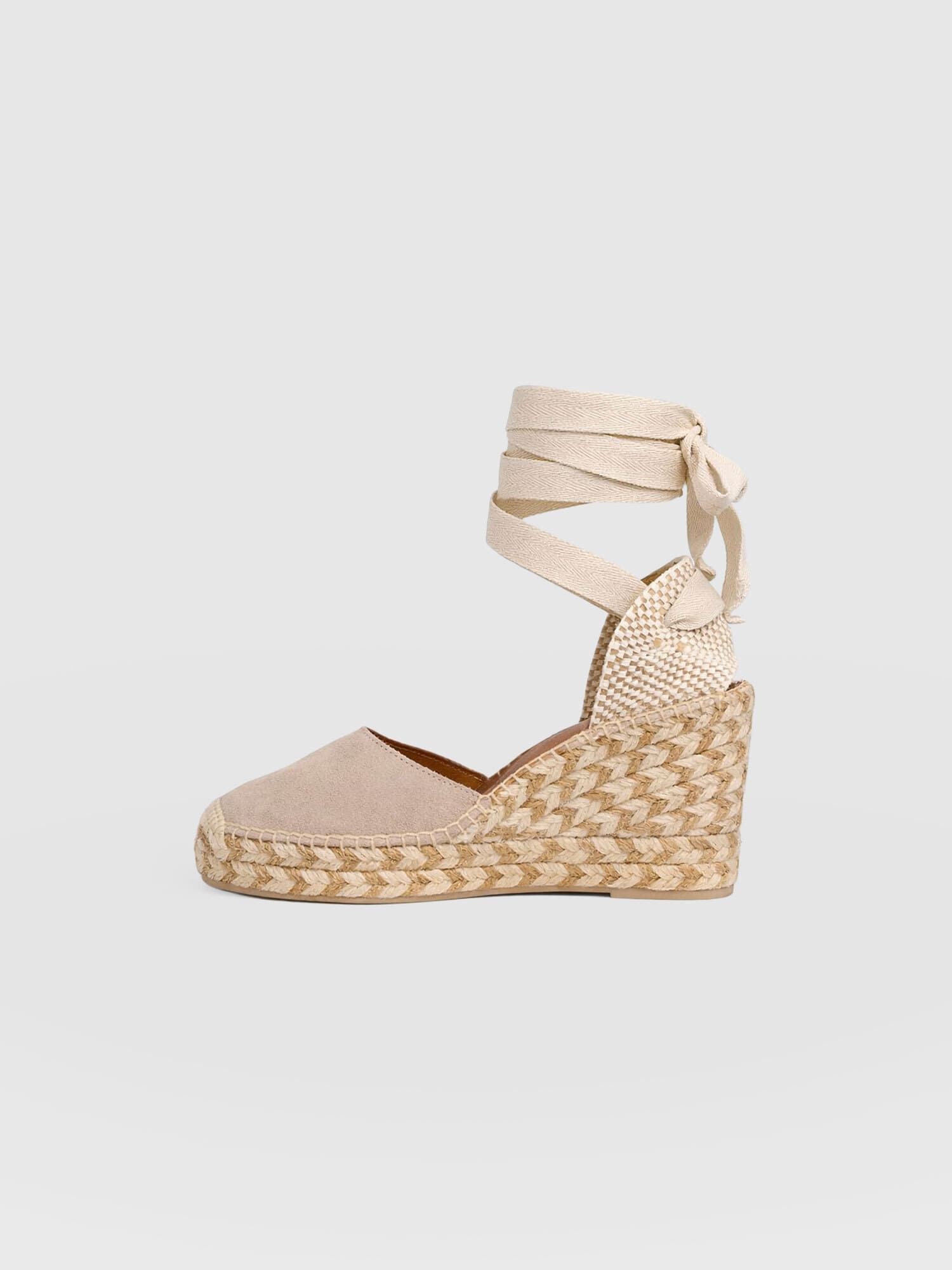 Rowe Espadrille Tie Wedges - Sand Suede - Women's Shoes | Saint + Sofia® USA