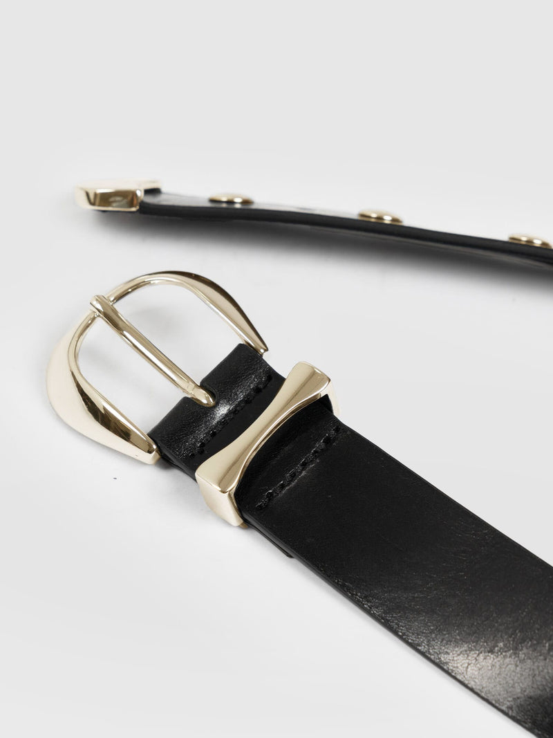 Roxie Studded Belt - Black/Gold - Women's Accessories | Saint + Sofia® USA