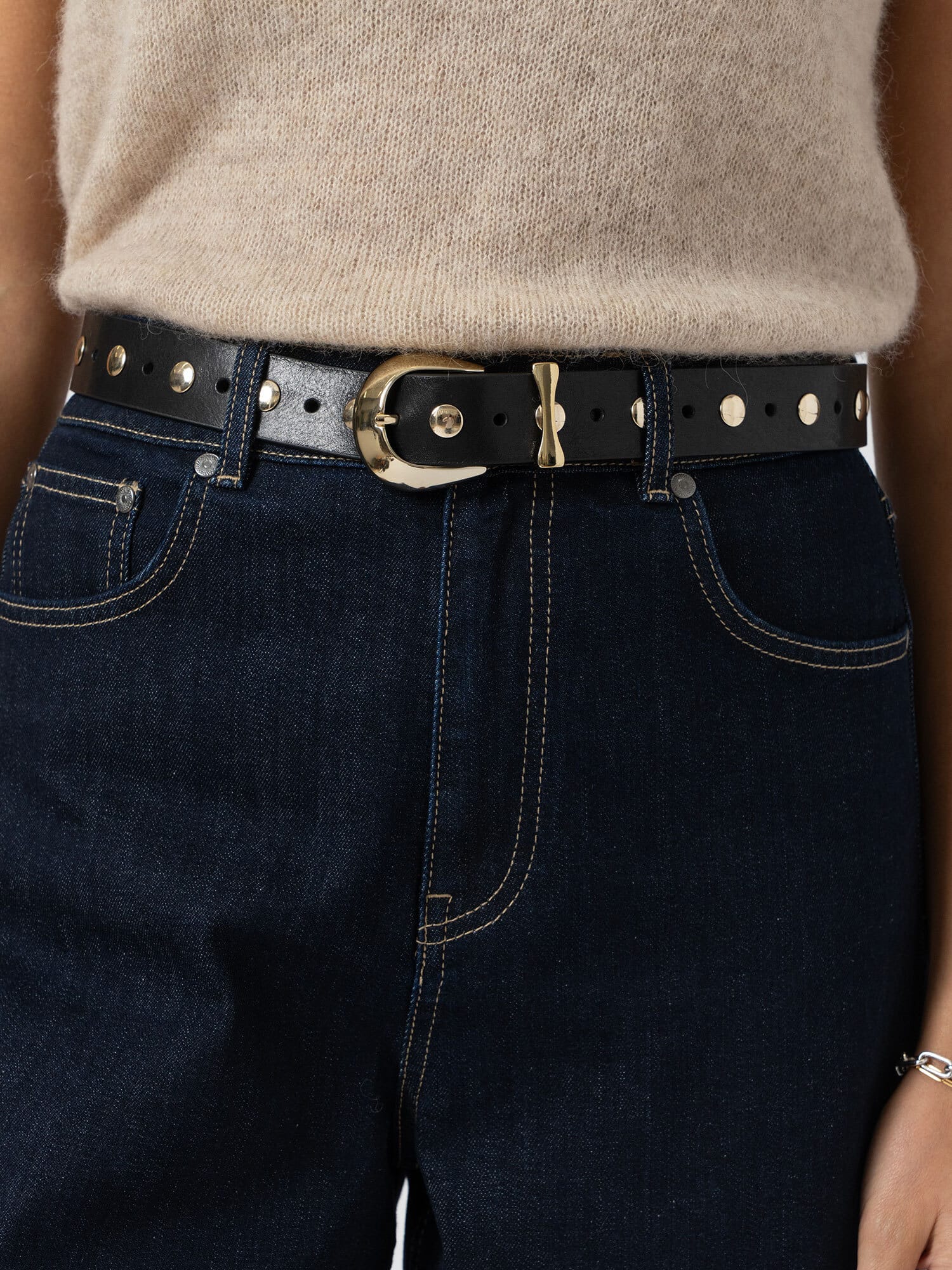 Roxie Studded Belt - Black/Gold - Women's Accessories | Saint + Sofia® USA