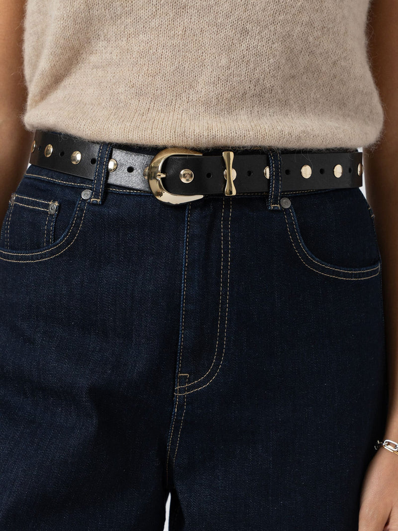 Roxie Studded Belt - Black/Gold - Women's Accessories | Saint + Sofia® USA