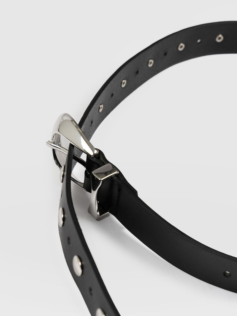 Roxie Studded Belt Black - Leather Belts | Saint + Sofia® UK