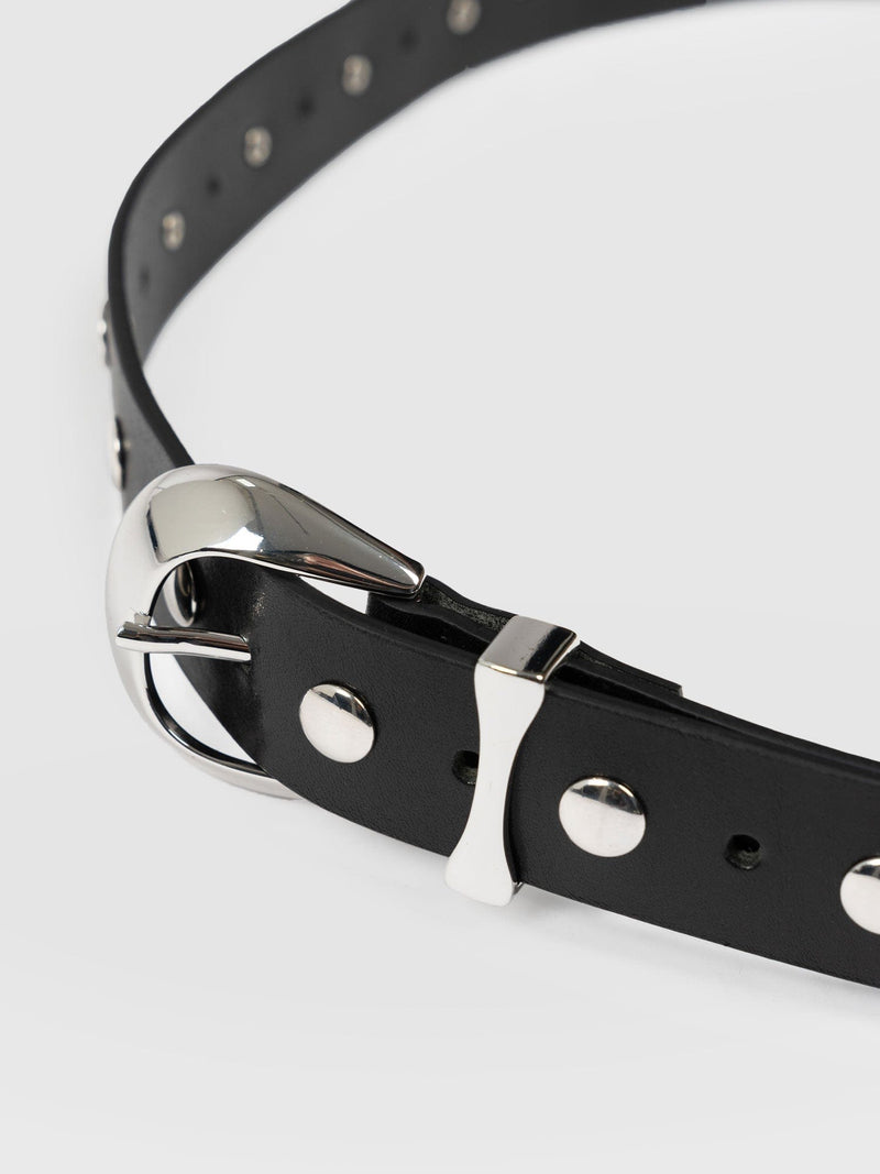 Roxie Studded Belt Black - Leather Belts | Saint + Sofia® UK