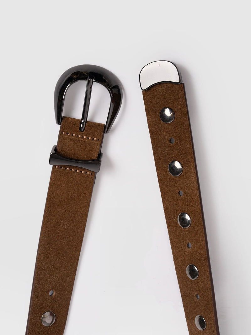 Roxie Studded Belt - Camel - Women's Accessories | Saint + Sofia® USA