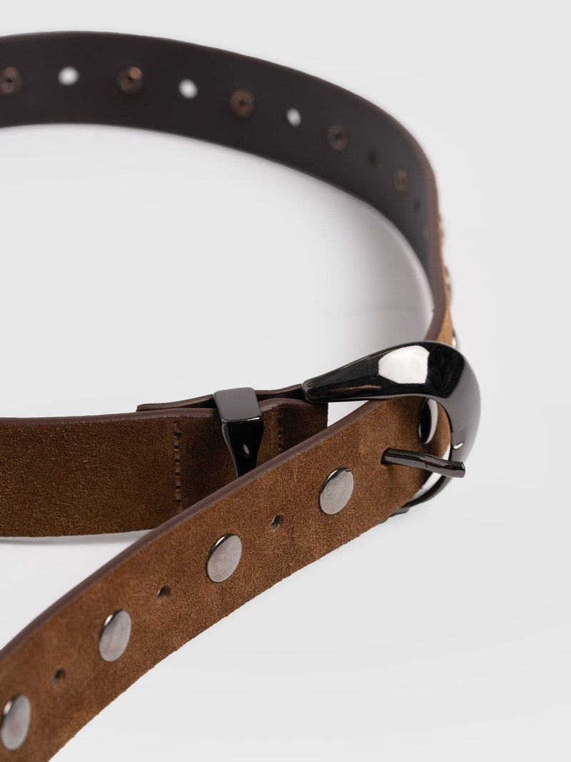 Roxie Studded Belt - Camel - Women's Accessories | Saint + Sofia® USA
