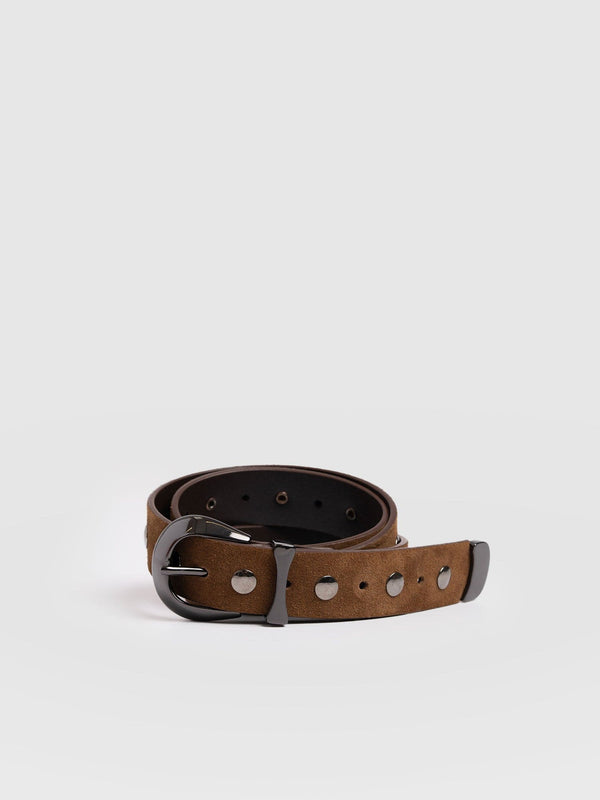 Roxie Studded Belt - Camel - Women's Accessories | Saint + Sofia® USA
