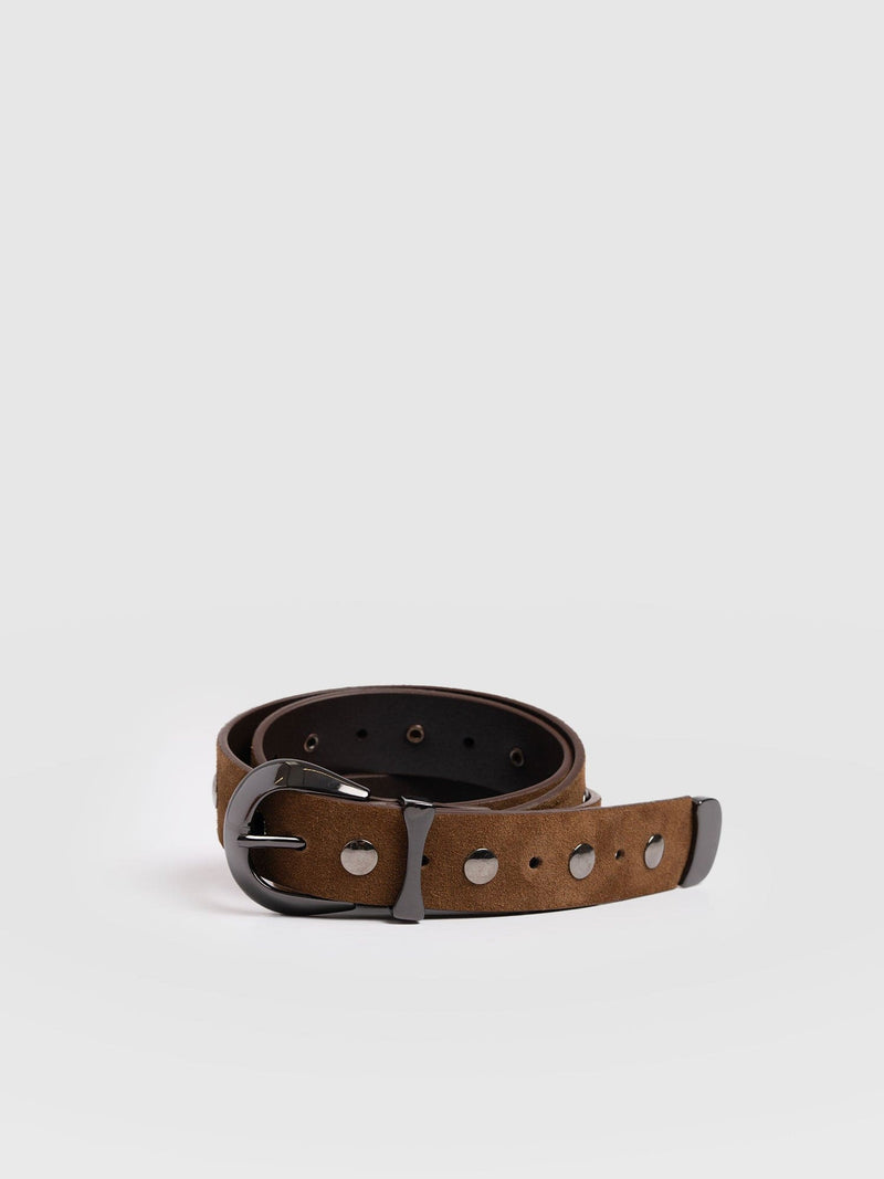 Roxie Studded Belt - Camel - Women's Accessories | Saint + Sofia® USA