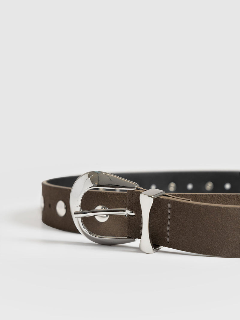 Roxie Studded Belt Taupe - Leather Belts | Saint + Sofia® US