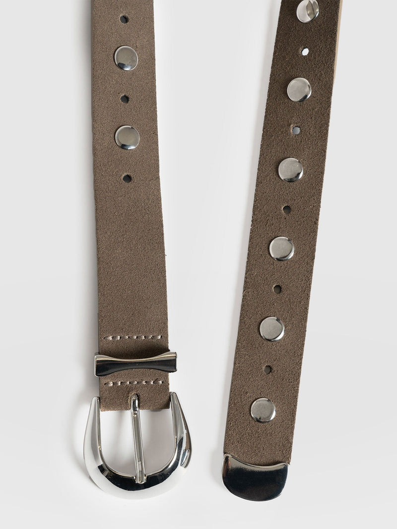 Roxie Studded Belt Taupe - Leather Belts | Saint + Sofia® US