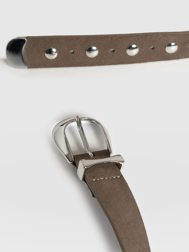 Roxie Studded Belt Taupe - Leather Belts | Saint + Sofia® US