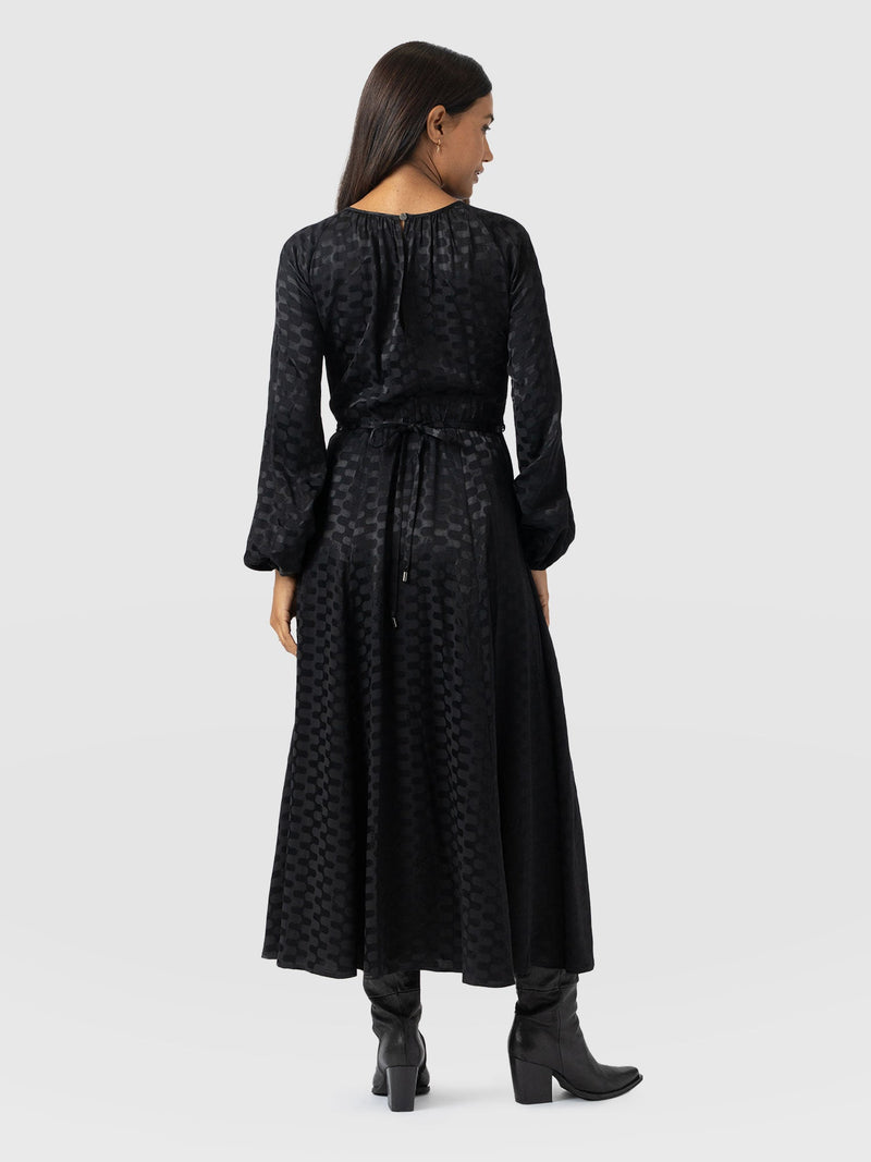 Ruby Flare Midi Dress - Black Jacquard - Women's Dresses | Saint + Sofia® USA