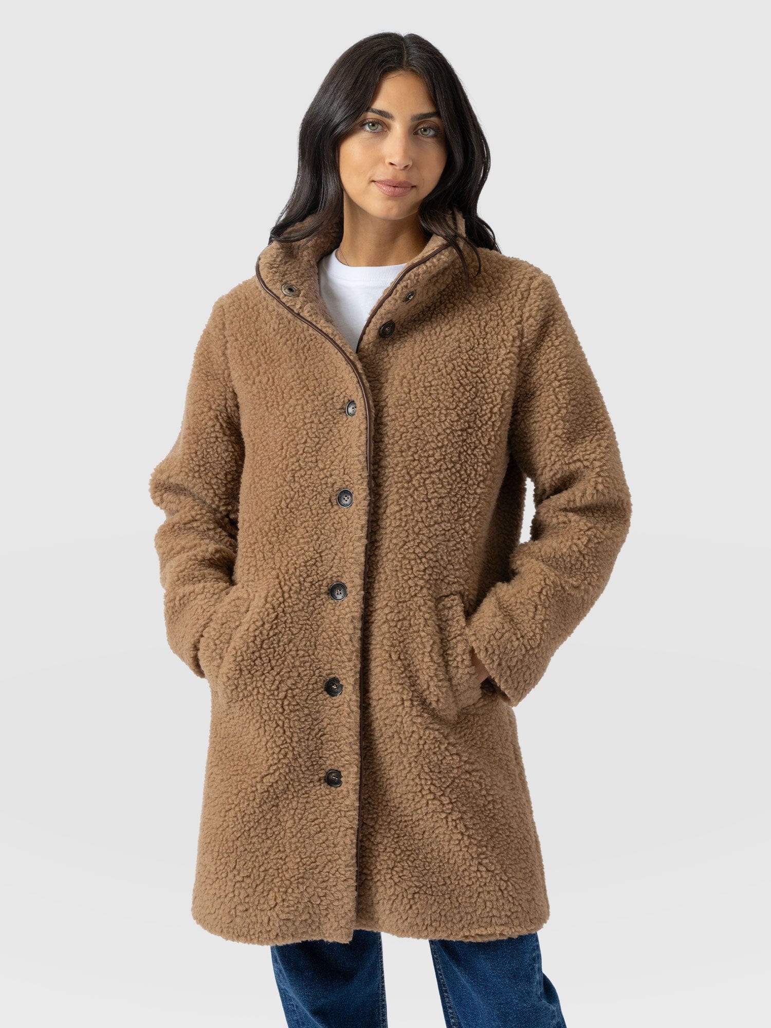 Rumer Teddy Coat - Camel - Women's Outerwears | Saint + Sofia® USA