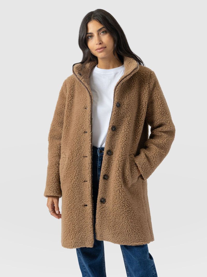 Rumer Teddy Coat - Camel - Women's Outerwears | Saint + Sofia® USA