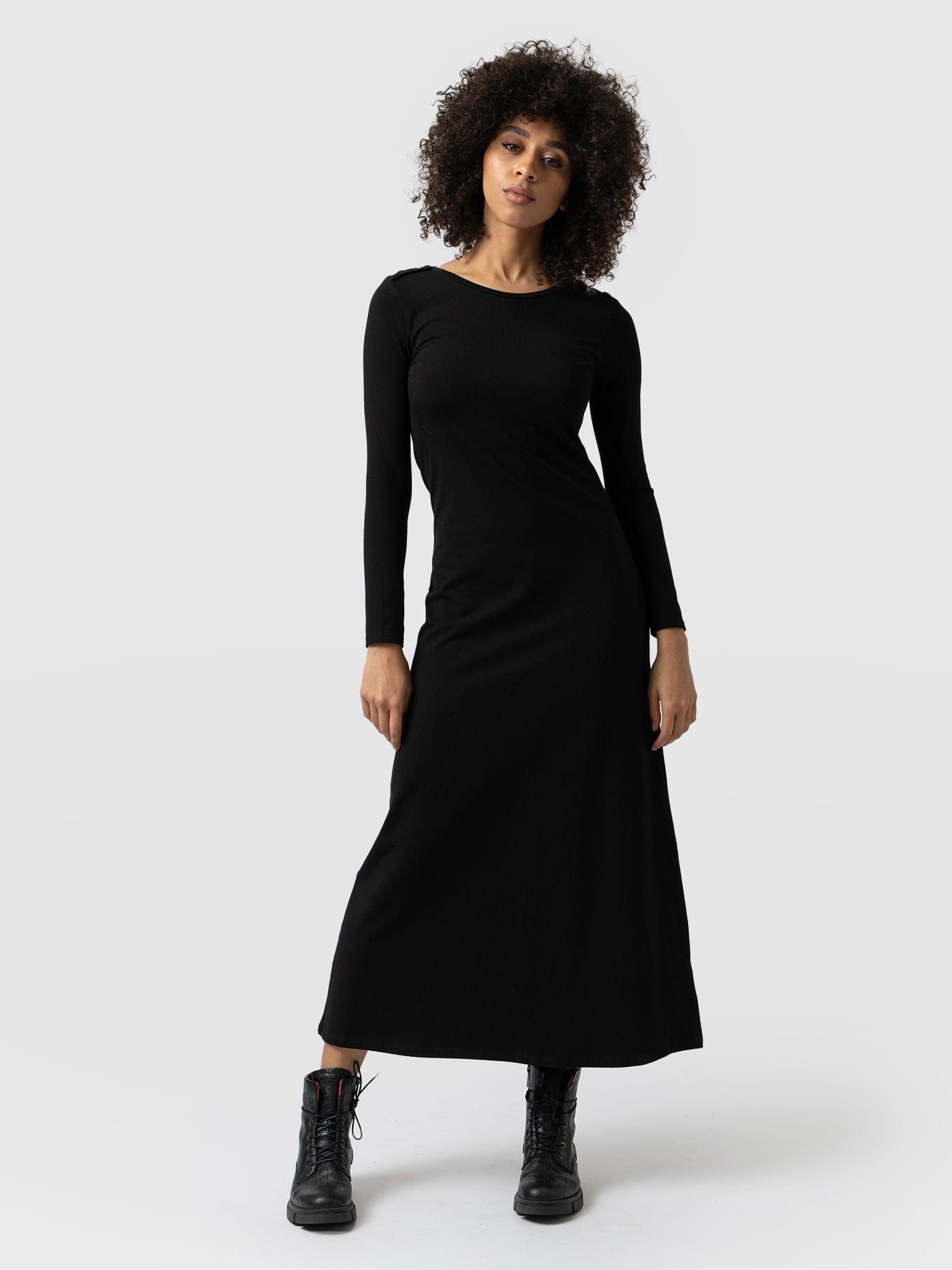 Black ruffle long sleeve maxi dress - HEIRESS BEVERLY HILLS