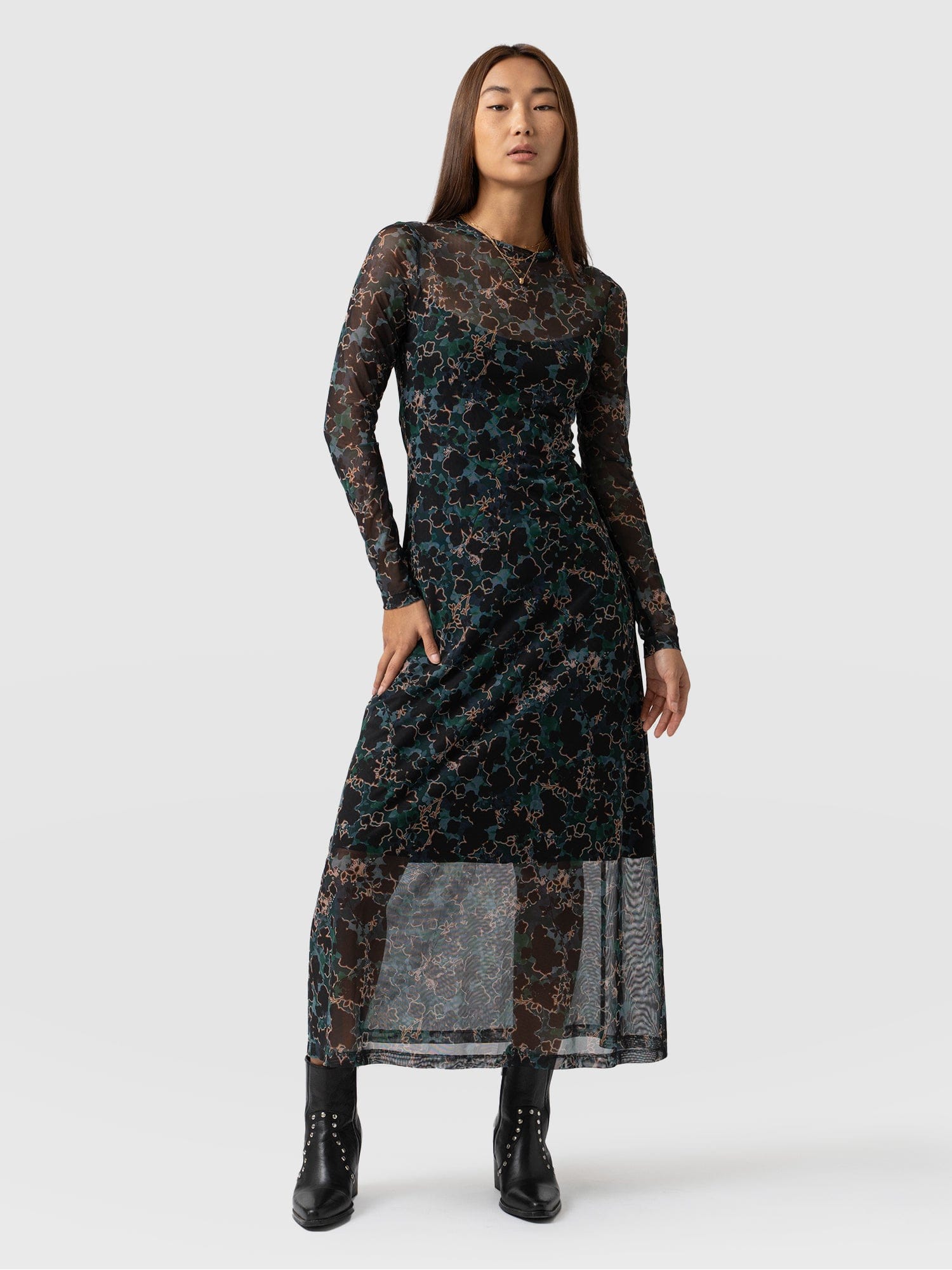 Runway Mesh Dress Green Twilight Floral - Women's Dresses | Saint + Sofia® USA