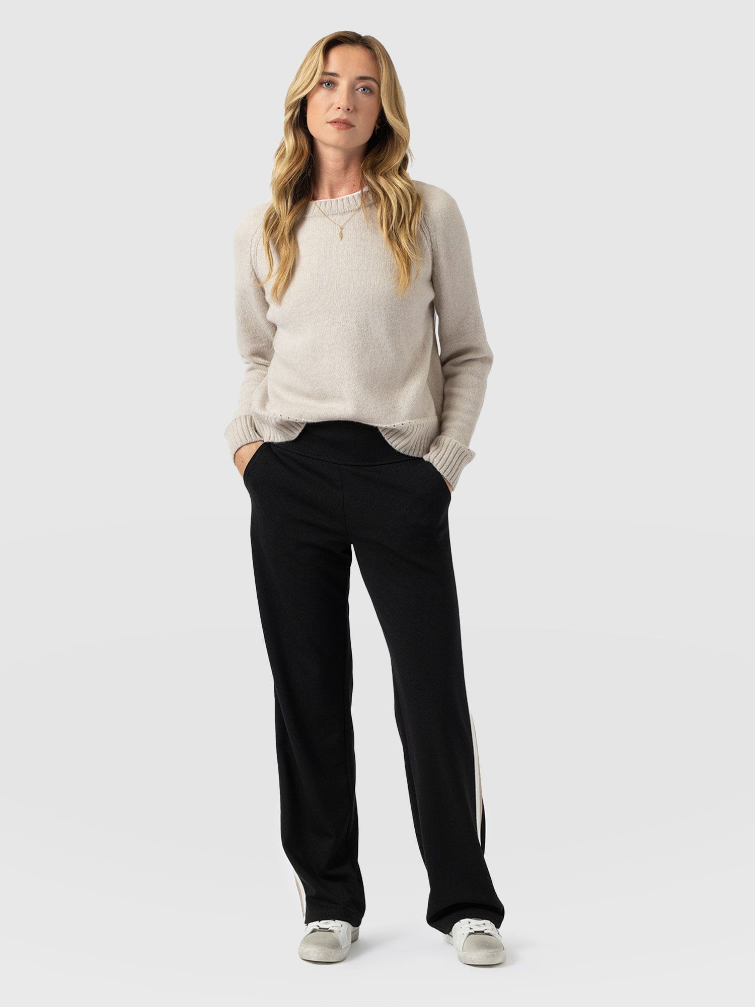 Runway Pant - Black - Cream/Beige Stripe - Women's Pants | Saint + Sofia® USA