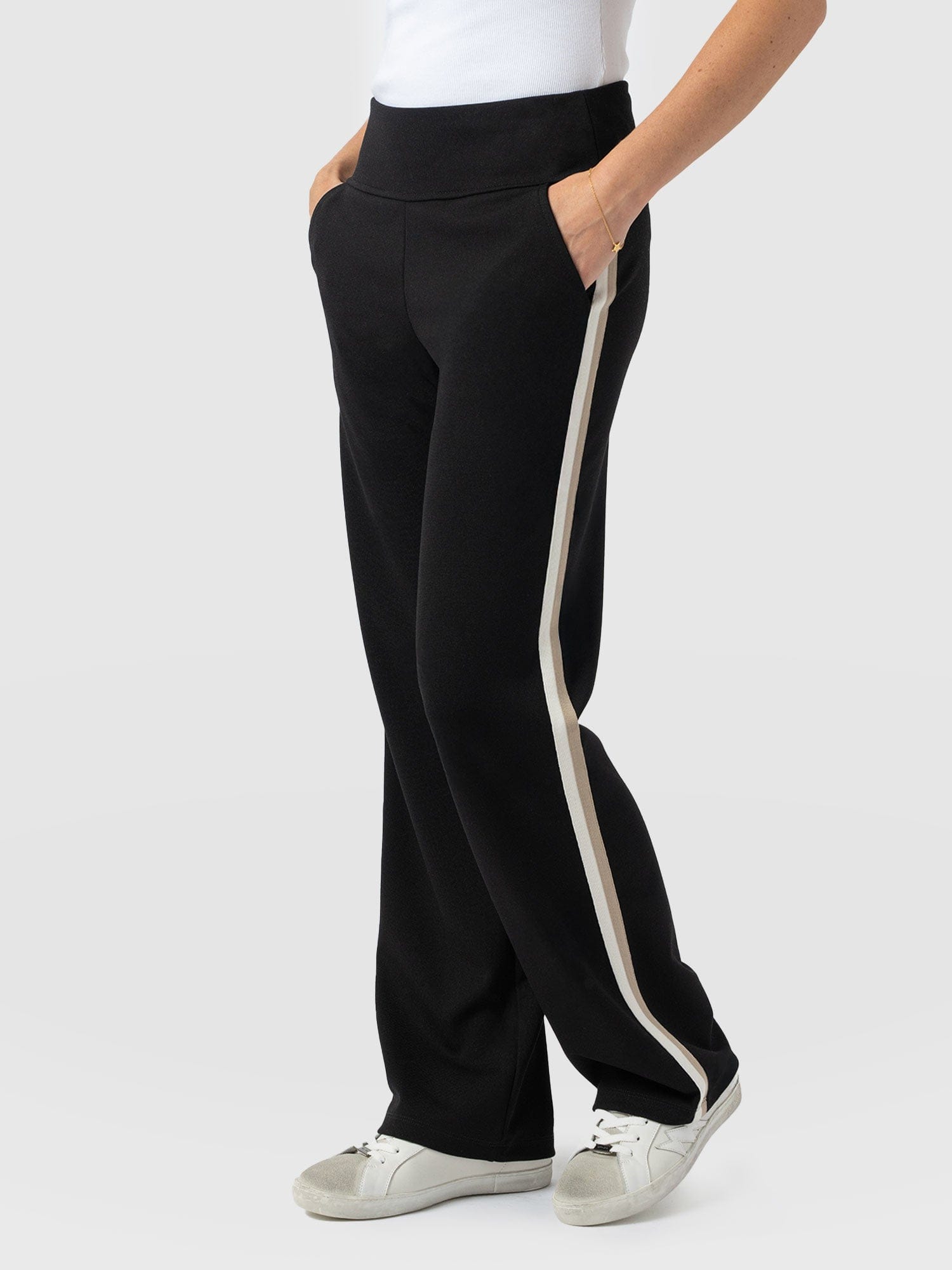 Runway Pant - Black - Cream/Beige Stripe - Women's Pants | Saint + Sofia® USA
