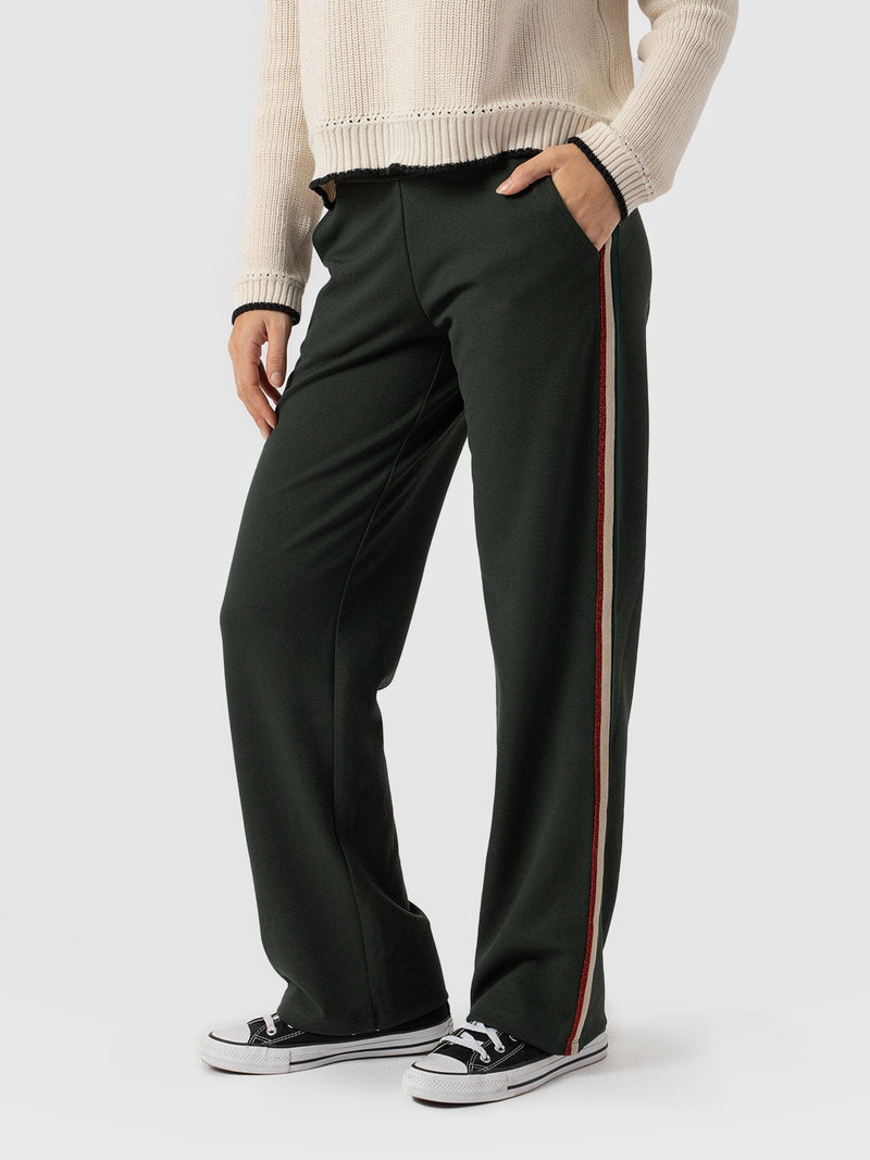 Runway Pant Bottle Green with Red Lurex Tape - Women's Trousers | Saint + Sofia® USA