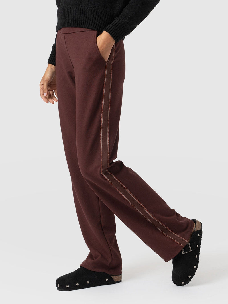 Runway Pant Bottle Maroon with Bronze Stripe - Women's Pants | Saint + Sofia® US