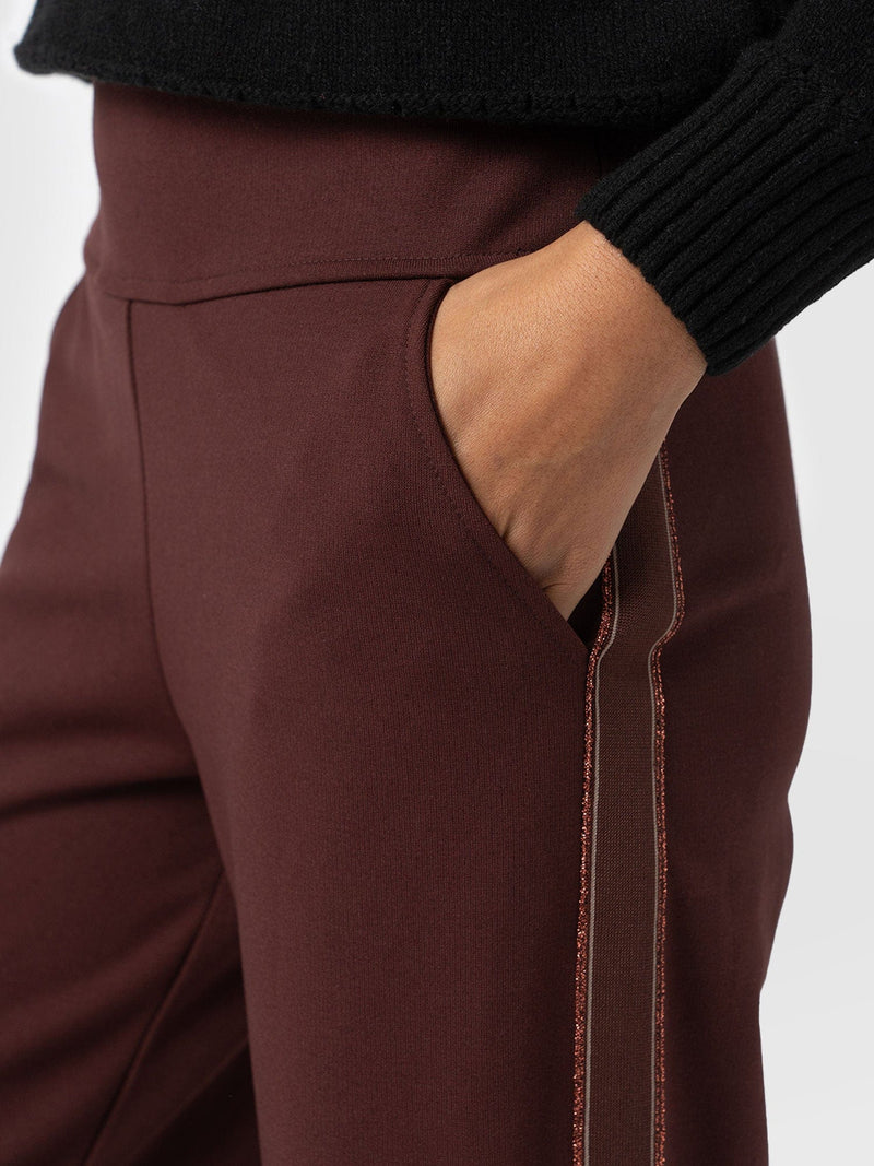 Runway Pant Bottle Maroon with Bronze Stripe - Women's Pants | Saint + Sofia® US