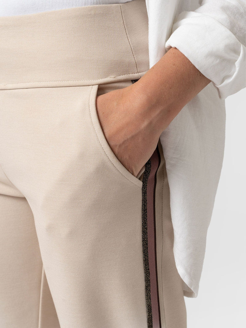 Runway Pant Light Beige with Gold Lurex Tape - Women's Trousers | Saint + Sofia® USA